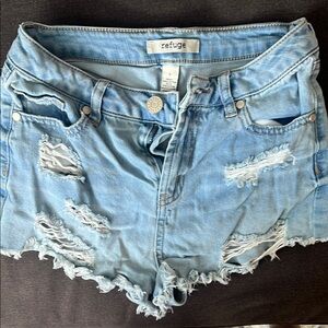 Refuge Sky Blue Ripped Jean Shorts